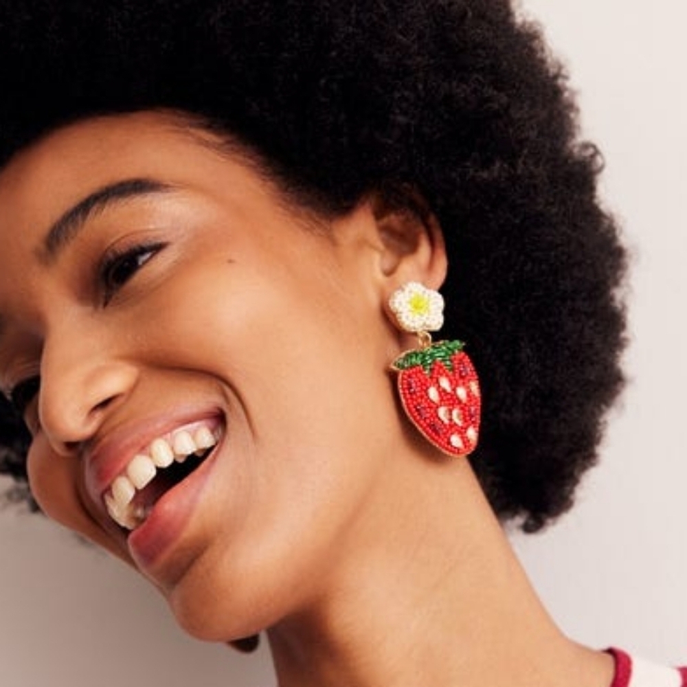 [NWT] BODEN Beady Motif Earrings STRAWBERRY [BNIB] - Picture 4 of 8